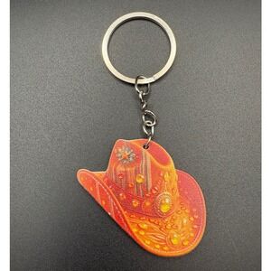 Cowboy Hat‎ Keychain Orange Glitter Rhinestone Western Style Accessory